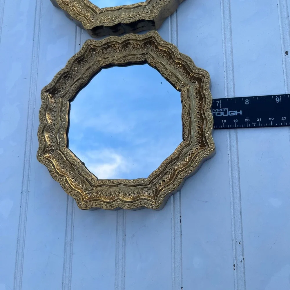 Burwood 4443 Home Interiors Gold Tone Small Octagon Mirrors Pair Vintage Ornate